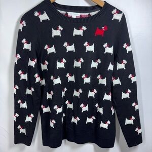 Black Scottie Dog Sweater by Charter Club Scottish Terrier Red Bow Collar Large